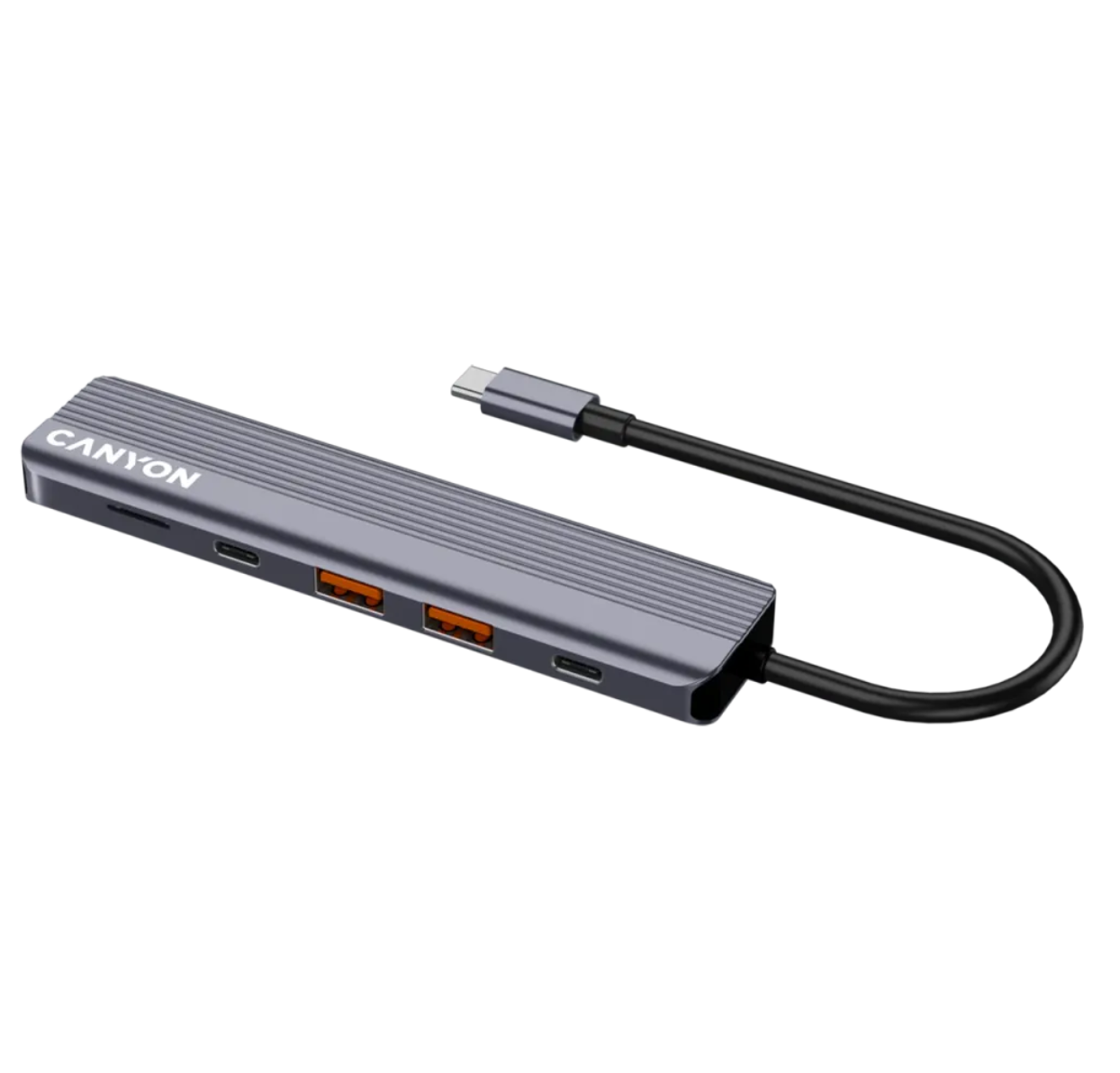 Canyon DS-17 6-In-1 USB-C Hub 100W With 4K HDMI, 2x USB-C, 2x USB 3.2 Type-A & MicroSD Card Reader - Grey