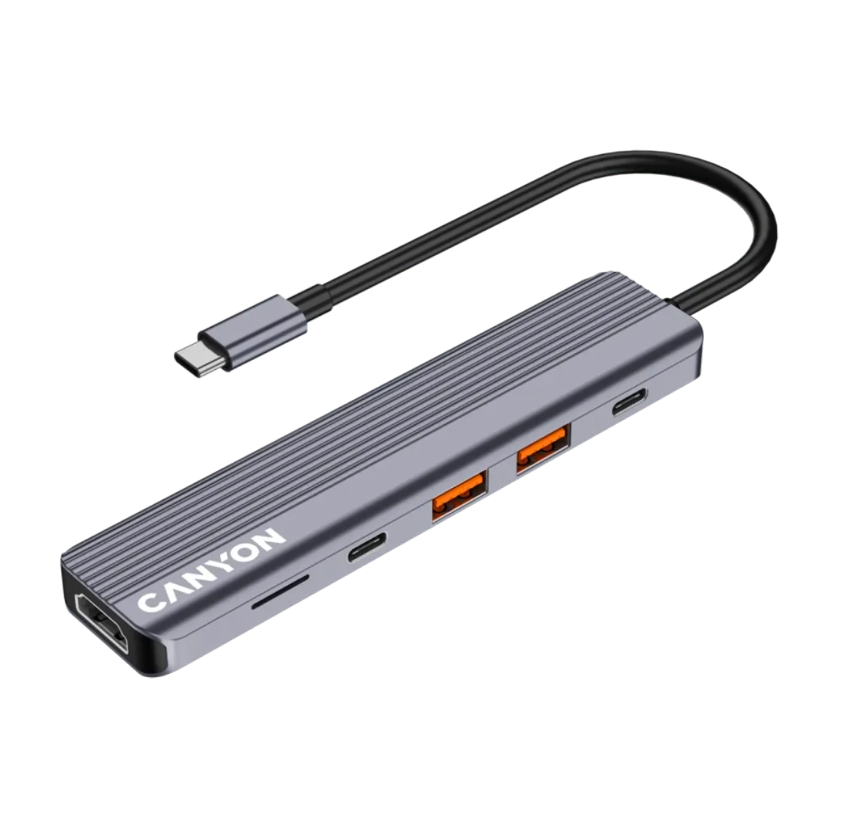 Canyon DS-17 6-In-1 USB-C Hub 100W With 4K HDMI, 2x USB-C, 2x USB 3.2 Type-A & MicroSD Card Reader - Grey