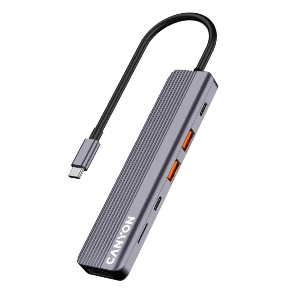 Canyon DS-17 6-In-1 USB-C Hub 100W With 4K HDMI, 2x USB-C, 2x USB 3.2 Type-A & MicroSD Card Reader - Grey