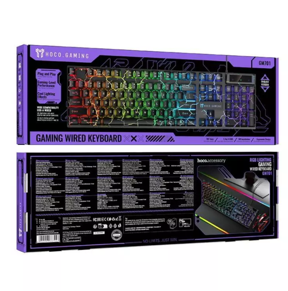 Hoco GM701 Trofeo Wired USB Gaming Keyboard And Mouse Set 104-Key LED Rainbow Black