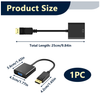 DisplayPort to VGA Adapter Cable 1920x1200 60Hz DP Male to VGA Female Black