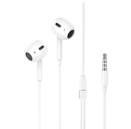 Earphones Max for 3.5mm Audio Jack. Wired, In-ear, Mic, Volume and Call answer buttons. Plug and Play. Hoco M101 Max. White.