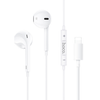 Earphones for iPhone. Wired, In-ear, Mic, Volume and Call answer buttons. Compatible with iPhone 7 to 14. Plug and Play. Hoco M111. White