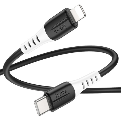 Hoco 1M 20W PD 3A USB-C to iPhone 5 to 14, iPad (pre 2019) Silicone cable. Fast charge and data transfer. X82 Black.