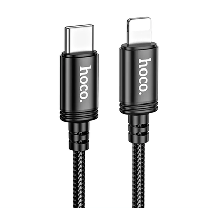 Hoco 1M 20W PD 3A USB-C to iPhone 5 to 14, iPad (pre 2019) braided cable. Fast charge and data transfer. X89 Black.