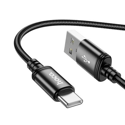 Hoco 1M 3A USB-A to USB-C braided cable. Fast charge and data transfer. For Android, iPhone 15 & iPad(2020 or later). X89 Black.