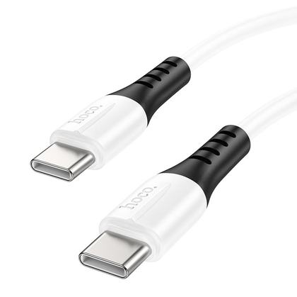 Hoco 1M 60W 3A USB-C to USB-C cable. Fast charge/data for iPhone 15, iPad 2020 to 2023, laptops, Samsung & android phones with USB C port. X82 White.