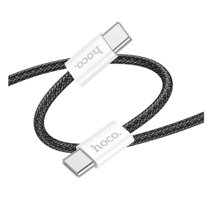 Hoco 1m 60w USB-C to USB-C braided cable, fast charge, data. For iPhone 15 / 16, iPad 2020 or later, samsung, android phones. X104. Black.