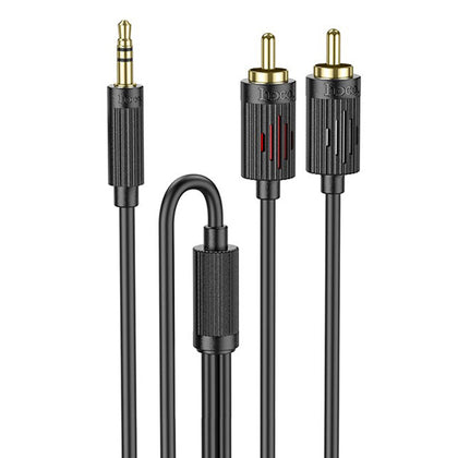 Hoco 3.5mm to 2 RCA Cable: Premium audio clarity, 1.5m length, gold-plated connectors, versatile compatibility. UPA28.