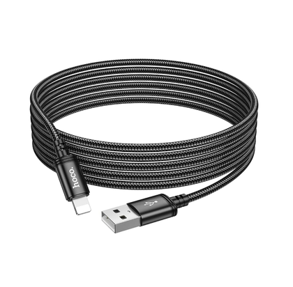 Hoco 3 metre 2.4a USB-A to iPhone 5 to 14, iPad pre 2019. Braided cable. Fast charge/data cable. X91 Black.