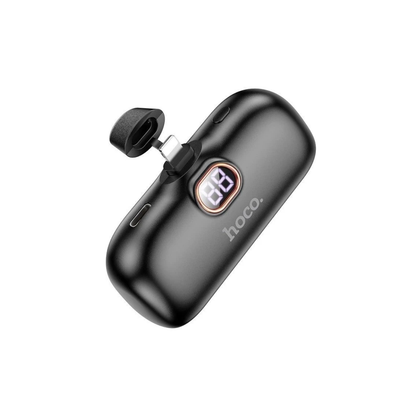 Hoco B37-A5I Sailer Mini Pocket Capsule Power Bank 5000mAh Fast Charge for iPhone 5–14 – Black.