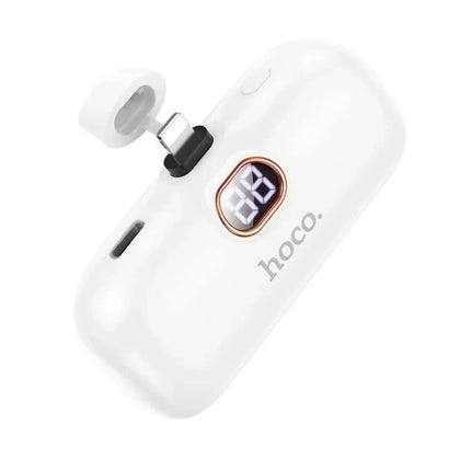 Hoco B37-A5I Sailer Mini Pocket Capsule Power Bank 5000mAh Fast Charge for iPhone 5–14 – White.