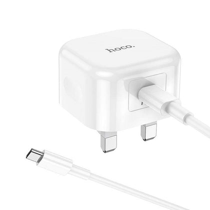 Hoco C155B 20W PD Fast Charger USB-C to USB-C for iPhone 15–17 Android iPad Foldable Plug White.