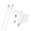 Hoco C155B 20W PD Fast Charger USB-C to iPhone 5–14 Cable Foldable Plug White
