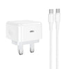 Hoco C161B PD40W USB-C Fast Charger Set with USB-C Cable – Ireland / UK Plug – Power Delivery Wall Charger – White