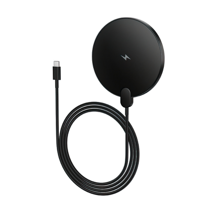 Hoco CW62 MagSafe Wireless Charger 15W Fast Charging Pad with LED Display – Black (USB-C, Aluminum, 1.2 m Cable, Qi Compatible).