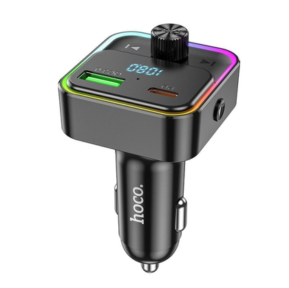 Hoco E81 Bluetooth FM transmitter. Handsfree calling, Dual USB fast car charger. USB C PD 30W & USB-A 18W QC3.