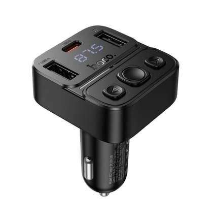 Hoco E87 Delta 35W Car Bluetooth FM Transmitter, USB-A & USB-C Fast Charger, Hands-Free Calling, LED Display (Black).
