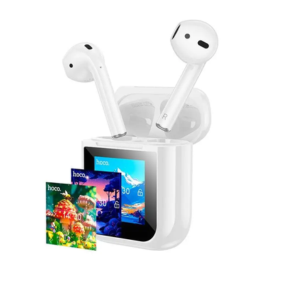 Hoco EW80 Magnificent 2nd Gen TWS Touch Screen Bluetooth Headset Wireless Earbuds with Charging Case – White.
