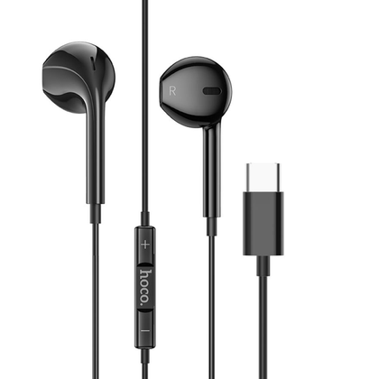 Hoco Earphones headset for iPhone Android Volume Buttons and Microphone with USB C. 3D surround sound. M101. Black. iPhone 15,16,17, Android.