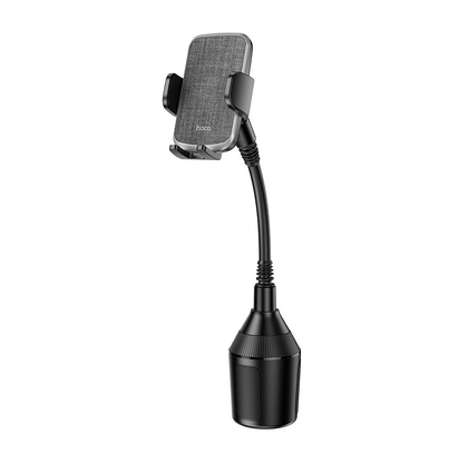 Hoco H63 Utmost Car Cup Holder Phone Mount, Push-Type Clamp, 360° Rotation, Flexible Rod, for 4.5–7" Phones, Black.
