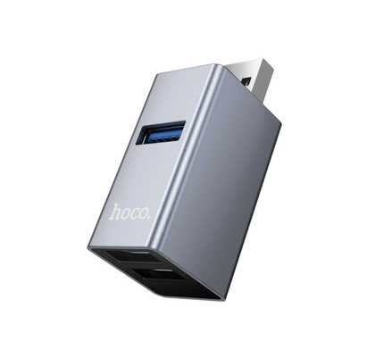 Hoco HB54 3-In-1 USB Hub With 2 USB 2.0 Ports And USB 3.0 Port Metal Gray