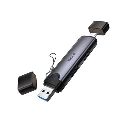 Hoco HB56 Victory 3-In-1 USB-A And USB-C SD And MicroSD Card Reader Metal Gray