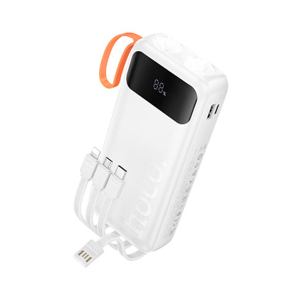 Hoco J151 Spirit 10000mAh Power Bank with 4 Built-in Cables, Dual LED Light, Fast Charging, Digital Display – White.