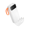 Hoco J151 Spirit 10000mAh Power Bank with 4 Built-in Cables, Dual LED Light, Fast Charging, Digital Display – White