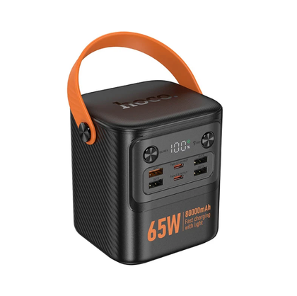 Hoco J152 Pro 80000mAh Power Bank 65W PD Fast Charging 6-Port LED Display Portable Charger – Black.
