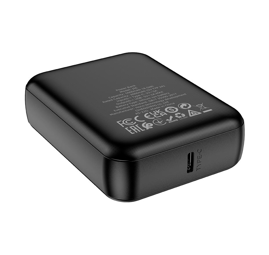 Hoco J96 Strider 5000mAh Mini Power Bank USB-A Type-C LED Indicator Black