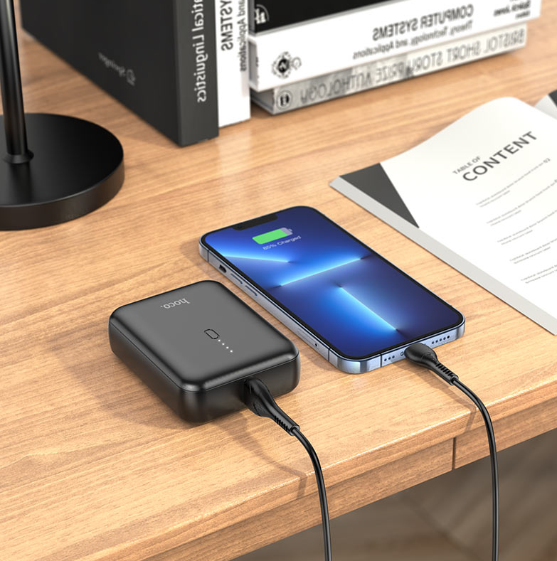 Hoco J96 Strider 5000mAh Mini Power Bank USB-A Type-C LED Indicator Black
