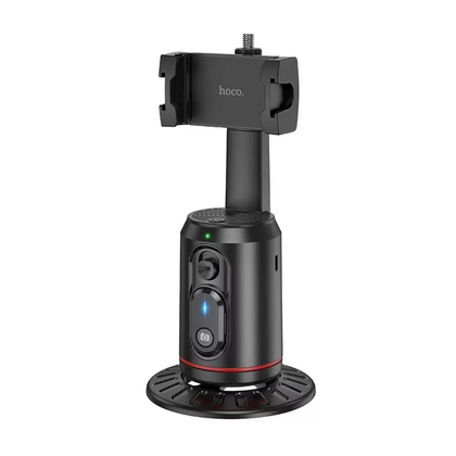 Hoco K23 Auto Face Tracking 360° Phone Holder with Remote Control, Tripod Mount, 4.5–7" Smartphone Compatible – Black.