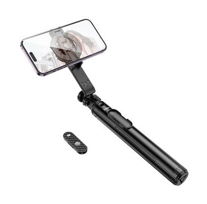 Hoco K25 Sherkhan 4ft Magnetic Aluminum Alloy Anti-Shake Selfie Stick Tripod with Bluetooth Remote. Black.