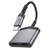 Hoco LS40 Type-C to Dual Type-C Digital Audio Converter with DAC, PD27W Fast Charging, Metal Gray
