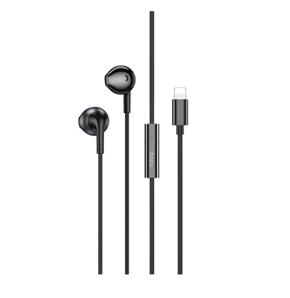 Hoco M115 Sagacious Earphones for iPhone 5 to 14 with Mic – Black, 1.2m Cable.