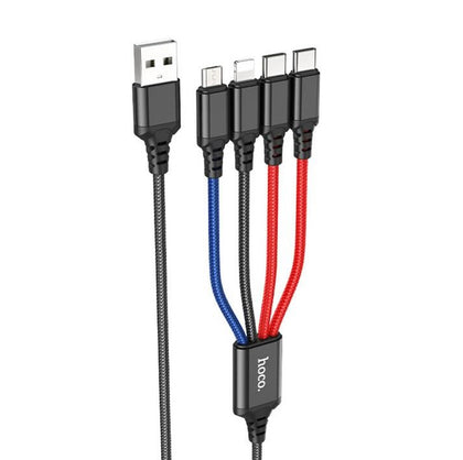 Hoco Super 4in1 USB Cable: Connect 4 Devices Simultaneously, 1m, Fast Charging, Durable Design, USB to 2x USB-C, 1x Micro USB, 1x iPhone 5 to 14. X76.
