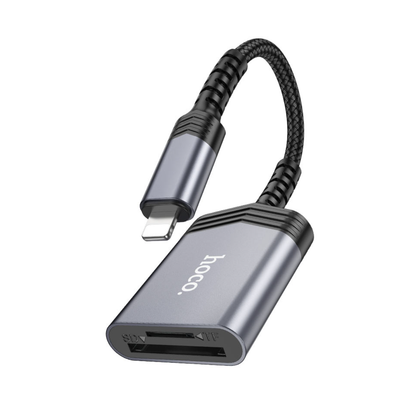 Hoco UA25 2-In-1 iPhone 5 To 14 SD And TF Card Reader 480Mbps Metal Gray