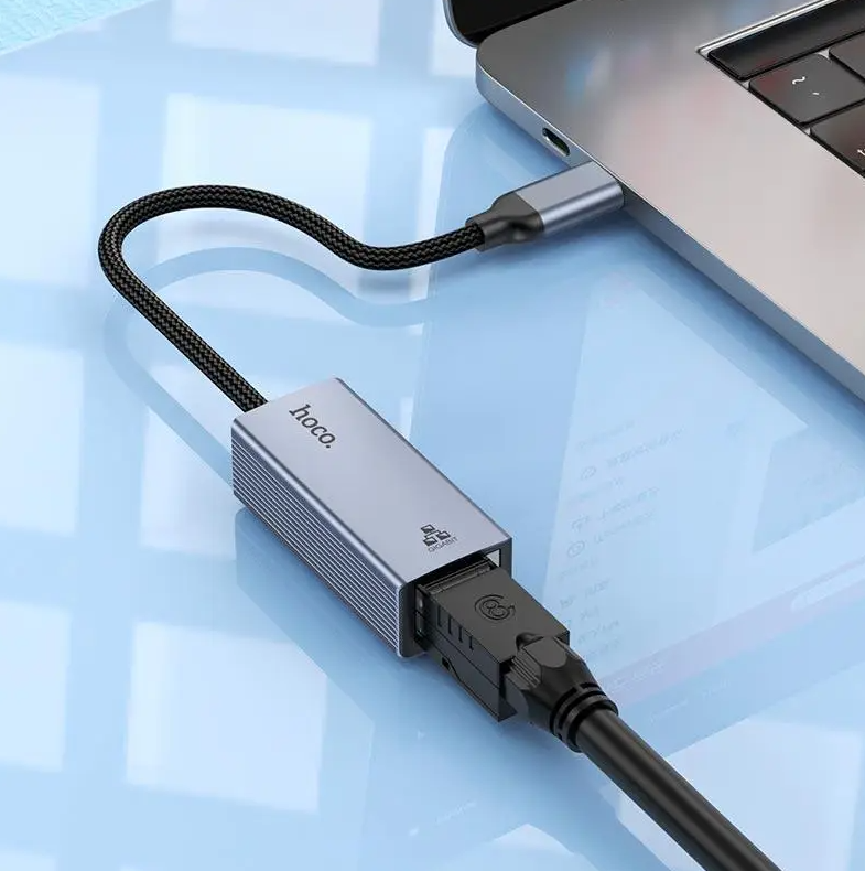 Hoco UA37 USB Type C to Ethernet Adapter 1000 Mbps Gigabit Network Aluminum Alloy Metal Gray