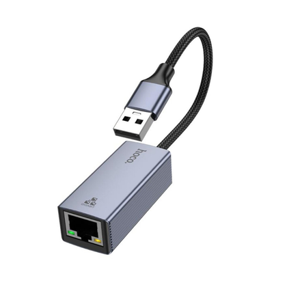 Hoco UA37 USB to Ethernet Adapter 1000 Mbps Gigabit Network Aluminum Alloy Metal Gray.