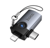 Hoco UA46D 2-In-1 iPhone 5 to 14 Pin And USB-C To USB Female OTG Adapter Metal Gray