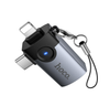 Hoco UA46D 2-In-1 iPhone 5 to 14 Pin And USB-C To USB Female OTG Adapter Metal Gray