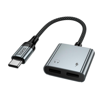 Hoco UPA34A USB-C To Dual USB-C Digital Audio And Charging Adapter Gray