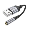 Hoco USB-A to AUX 3.5mm Converter External Soundcard. Premium Aluminium Build, Supports sound output and Microphone input, Compact Design. LS36.