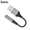 Hoco USB-A to AUX 3.5mm Converter External Soundcard. Premium Aluminium Build, Supports sound output and Microphone input, Compact Design. LS36.