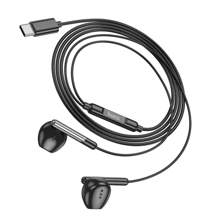 Hoco USB-C Earphones. Compatible with Xiaomi, OnePlus, iPad Pro/Air, Samsung, Premium Build for Tangle-Free Durability. Black. M123