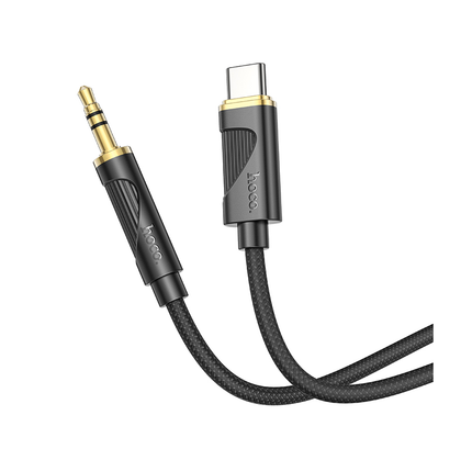 Hoco USB-C to AUX 3.5mm Audio 1m cable. Connect iPhone 15-17 or Android Phones to Speakers, Cars, Amp, Earphones jack. 1m, Nylon Braid. UPA30, Black.
