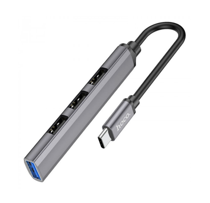 Hoco USB 3 hub USB C to 4 port USB adapter 3 x USB 2 1 x USB 3 windows mac linux consoles HB26. Grey.