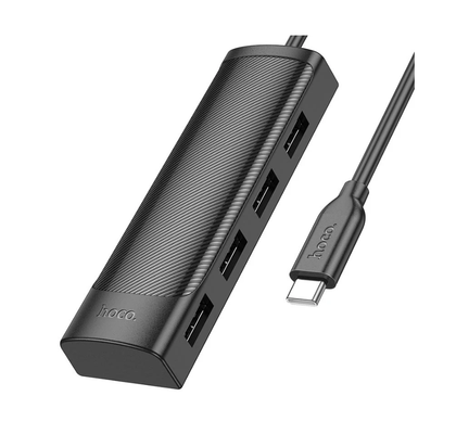 Hoco USB C To 4 Port USB 2.0 / 3.0 Hub Black compatibility PC or MAC. HB41.
