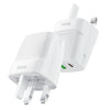 Hoco USB Charger with Dual USB-C & USB ports for Android, iPhone, iPad. 20W PD+QC3.0 Fast Charge 5V/3A. White. C85B.